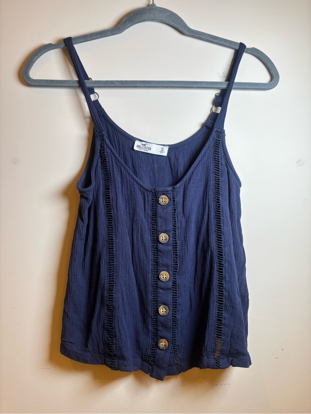 Hollister Navy Button-Front Accent with Adjustable Spaghetti Straps Camisole